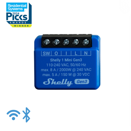Shelly 1 Mini Gen3 Ultra-Compact Wi-Fi Smart Relay Switch 8A