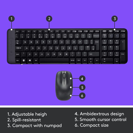 Logitech MK220 Compact Wireless Keyboard & Mouse Combo 2.4GHz USB