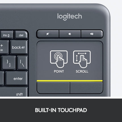 Logitech K400 Plus Wireless Keyboard with Built-In Touchpad 10m Range