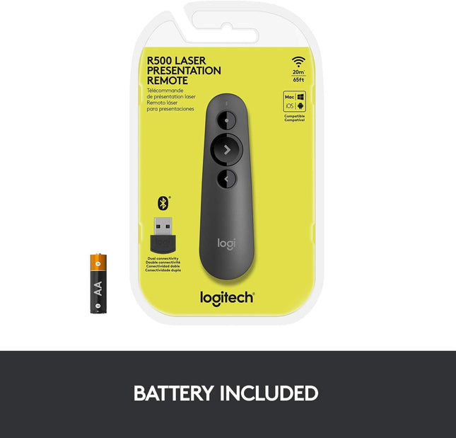 Logitech R500s Wireless + Bluetooth Presentation Remote with Laser Pointer