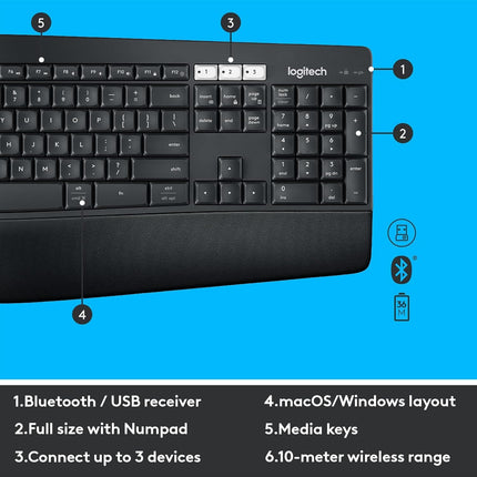 Logitech MK850 Multi-Device Wireless Keyboard & Mouse with Palm Rest