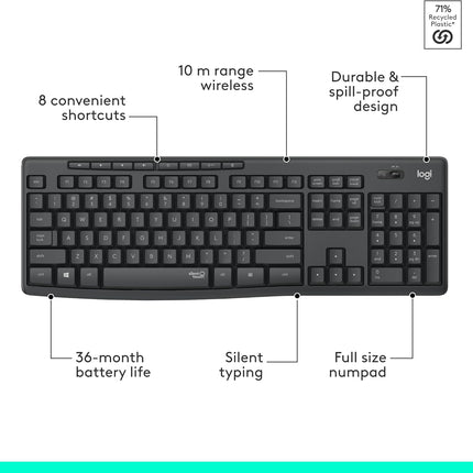Logitech MK295 Silent Wireless Keyboard & Mouse Combo with 2.4GHz