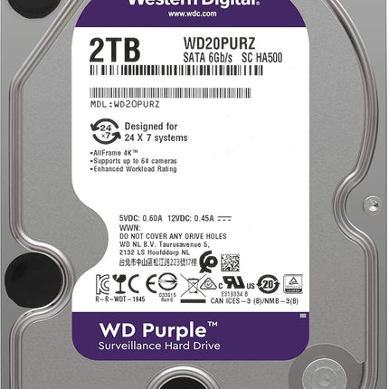 WD Purple 2TB Surveillance Hard Drive 5400RPM 64MB SATA 6Gb/s 3.5"