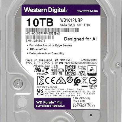 WD Purple Pro WD102PURP 10TB Surveillance Hard Drive 7200 RPM 512MB Cache