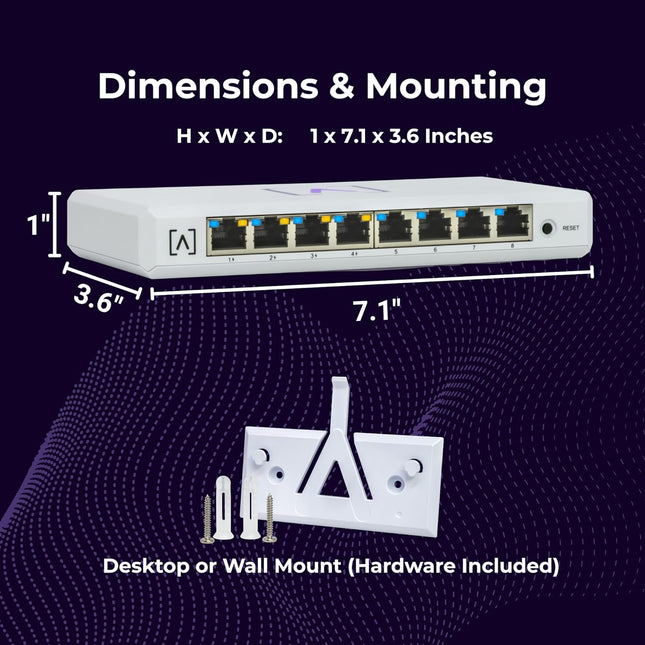 Alta Labs S8-POE 8-Port Managed Gigabit PoE+ Switch 60W Budget