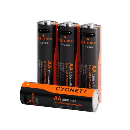 Cygnett AA USB-C Rechargeable Li-ion Battery 4 Pack 2100mAh