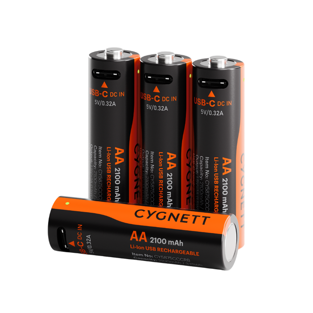 Cygnett AA USB-C Rechargeable Li-ion Battery 4 Pack 2100mAh