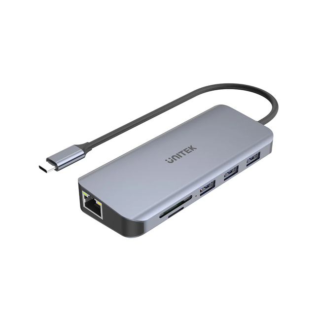 Unitek D1113A 9-in-1 USB-C Hub with Dual 4K Display & 100W PD Grey
