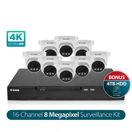 D-Link Vigilance 16CH NVR Kit with 8 x 8MP 4K Turret Cameras & 4TB HDD