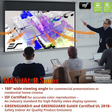 Elite Screens M100H 100" Manual Pull-Down Projector Screen – 16:9, MaxWhite, 4K/3D Ready, Wall or Ceiling