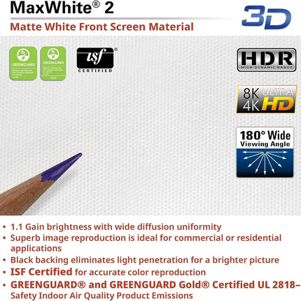 Elite Screens M100H 100" Manual Pull-Down Projector Screen – 16:9, MaxWhite, 4K/3D Ready, Wall or Ceiling