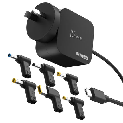 J5create JUP1565DCU 67W GaN USB-C Charger with 6 DC Laptop Adapters