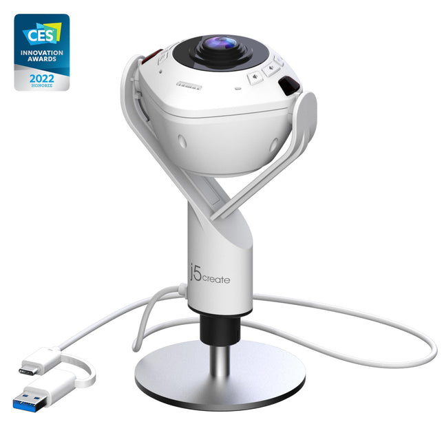 j5create JVU368 360° AI-Powered Webcam with Speakerphone & Auto-Framing