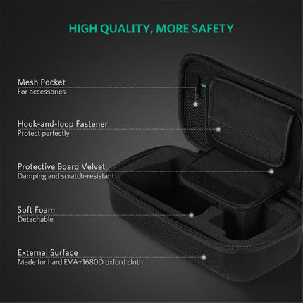 Compact Hard Carry Case for Portable Projectors – Shockproof, EVA + 1680D Oxford Fabric, Internal Foam & Storage Pockets (270×135×98mm)
