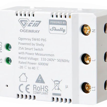 Shelly Ogemray 25A Wi-Fi Smart Relay with Power Metering 6000W
