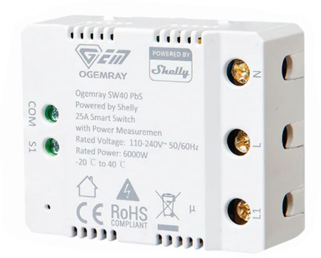 Shelly Ogemray 25A Wi-Fi Smart Relay with Power Metering 6000W