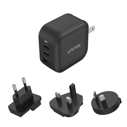 Unitek P1108A Travel Tri GaN 66W 3-Port Charger with USB-C PD & QC 3.0