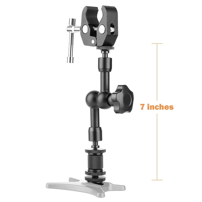 Adjustable 7-Inch Articulating Friction Arm with Super Clamp – Universal Mount for Portable Projectors and Cameras