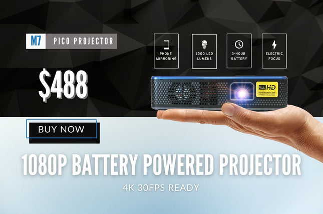 Aaxa M7 Pico Projector 1080p Phone Mirroring 3 Hour Battery