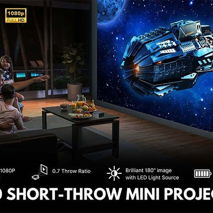 Aaxa P400 Short Throw Mini Projector 2 hour Battery Full HD
