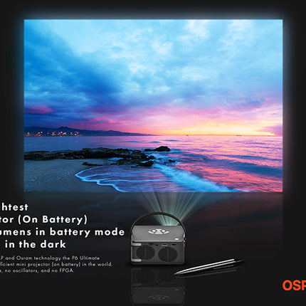 Aaxa P6 Ultimate: 200" Screen, 1100 Lumens, 6-Hour Battery, Outdoor Cinema Projector with Bluetooth Speaker