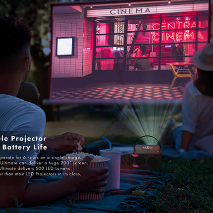 Aaxa P6 Ultimate: 200" Screen, 1100 Lumens, 6-Hour Battery, Outdoor Cinema Projector with Bluetooth Speaker