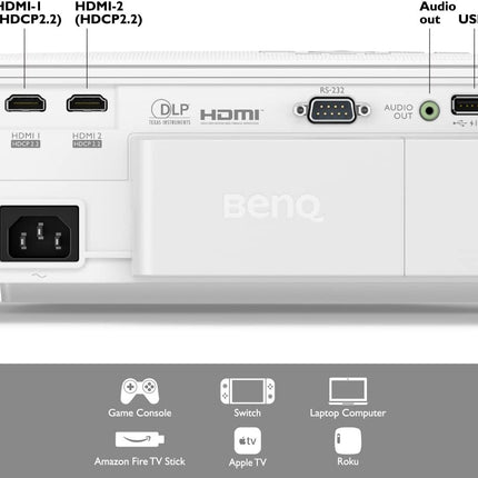 BenQ W1800 4K UHD Home Cinema Projector - 2000 ANSI Lumen Laser-Optimized Lamp 100% Rec. 709 3D-Ready 1.3x Zoom
