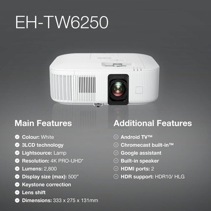 Epson EH-TW6250 4K PRO-UHD Home Theatre Projector