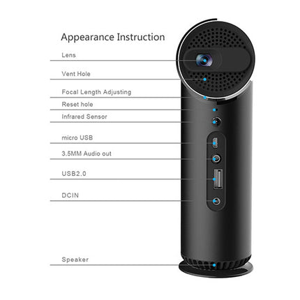 Kixin K5 Steel Sub-woofer Mini Portable Projector 90 degree rotation