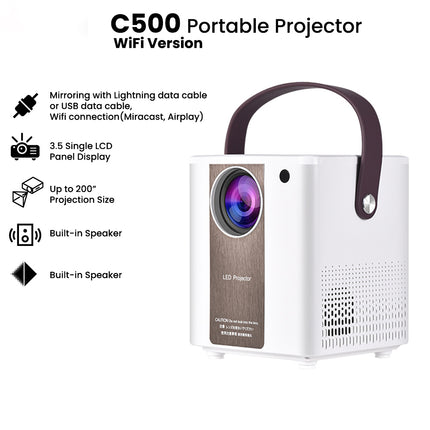 LED C500 Portable Wireless Projector 1280×480P, HDMI/VGA/TF/AV Built-in Speaker, Multiple Projection Modes, Lightweight