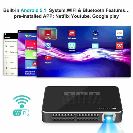 Wowoto A5 Pro Portable Projector Wireless Hd 500 Lumens Built-In Battery Pack