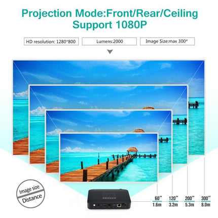 Wowoto T8E Portable Video Projector, 2000 Lumens - 3D Hd