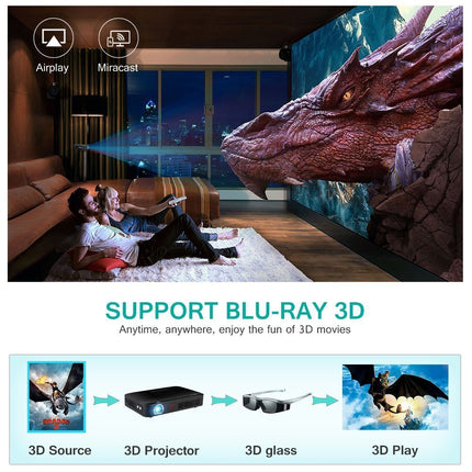 Wowoto T9 Wireless & Bluetooth Portable Projector W/Battery 3D 4K