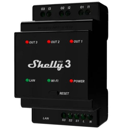 Shelly Pro 3 DIN Rail 3-Channel Wi-Fi Smart Relay Switch 48A Total