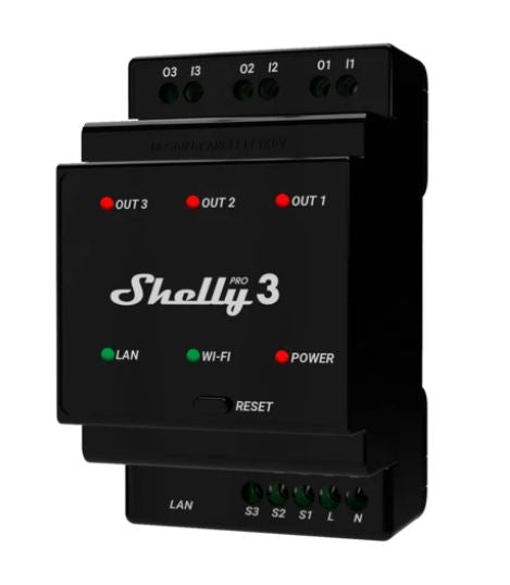 Shelly Pro 3 DIN Rail 3-Channel Wi-Fi Smart Relay Switch 48A Total