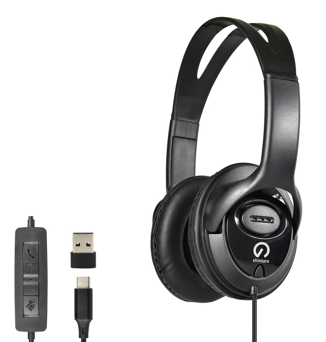 Shintaro USB-C Over-Ear Headset with Mic & USB-A Adapter