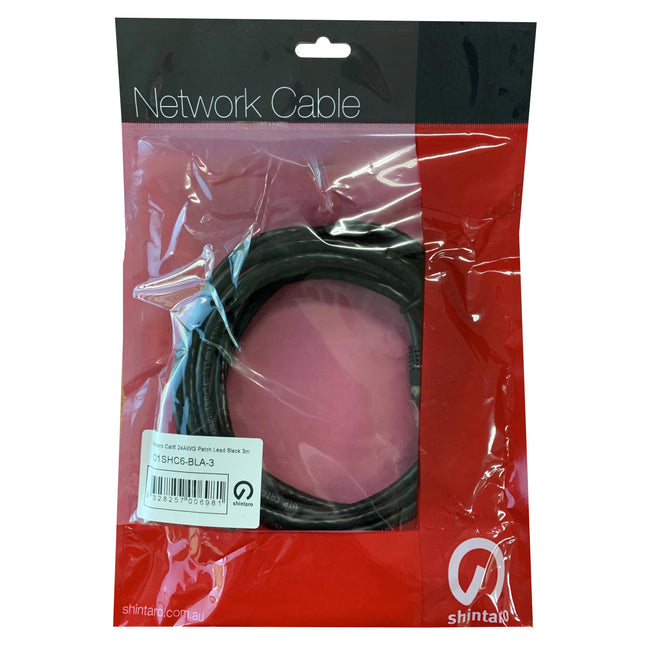 Shintaro Cat6 24 AWG Ethernet Patch Cable 15m Black with PoE Support