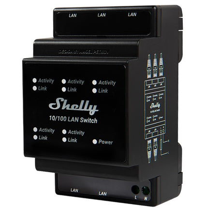 Shelly LAN Switch 5-Port DIN-Rail Ethernet Network Switch 10/100 Mbps
