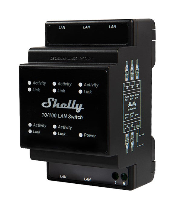 Shelly LAN Switch 5-Port DIN-Rail Ethernet Network Switch 10/100 Mbps