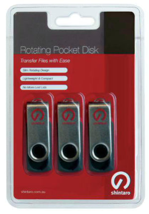 Shintaro 16GB Rotating Pocket Disk 3 Pack USB 2.0 Flash Drive