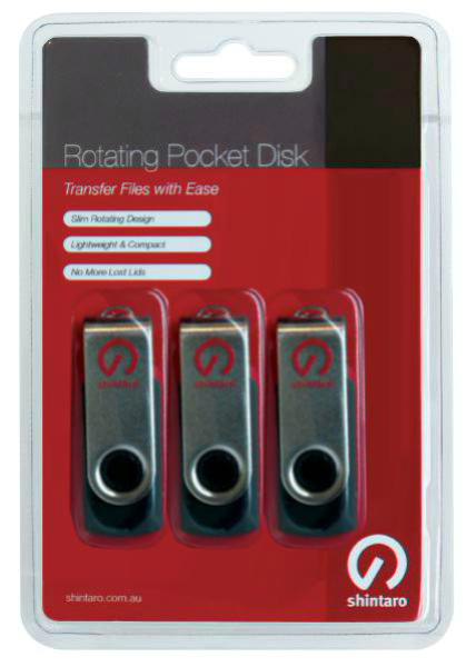 Shintaro 16GB Rotating Pocket Disk 3 Pack USB 2.0 Flash Drive