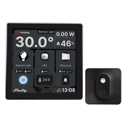 Shelly Wall Display Black 4-Inch Smart Home Control Panel with Sensors