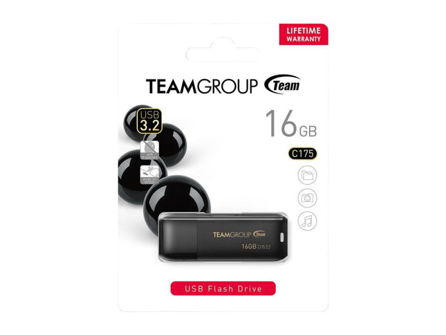 Team Group C175 16GB USB 3.2 Flash Drive with Cap-Loss Free Design