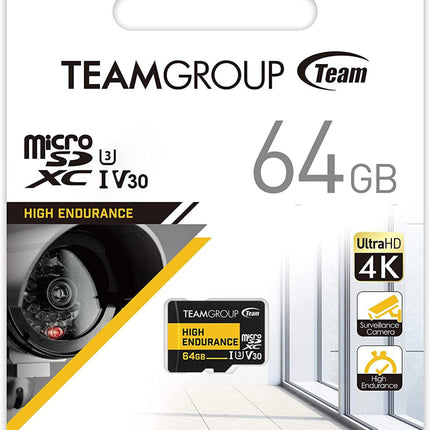 Team Group High Endurance 64GB Micro SDXC V30 for 4K Monitoring